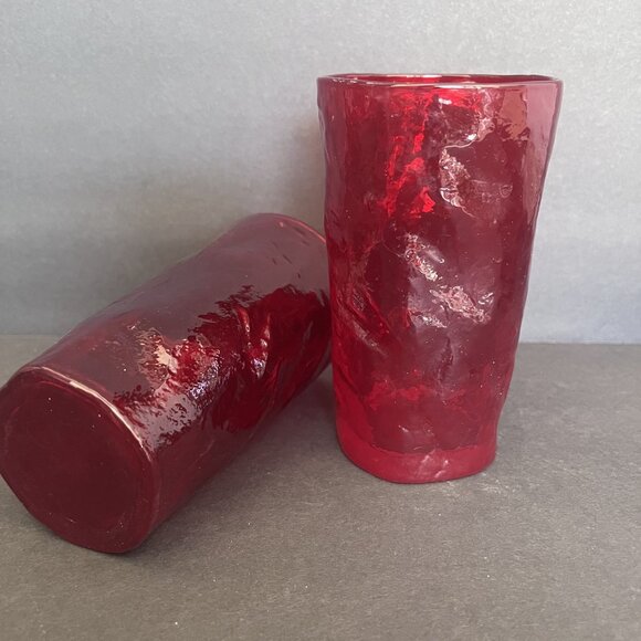 Vintage Morgantown Crinkle Ruby Tumblers Mid Century Modern - Picture 1 of 5